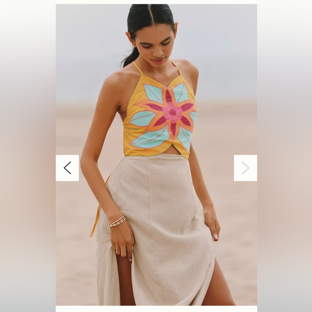 Anthropologie Celandine Linen Blend Flower Maxi Dress